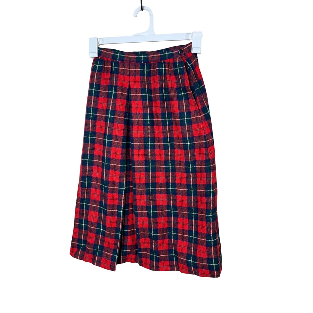 Pendleton Vintage Plaid‎ Midi Skirt Size 6 Red Green Blue Wool Blend